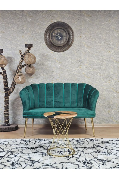 İkili Gold Kaplama Sivriltme Ayak Yeşil Döşeme Papatya Çay Seti Koltuk Takımı , Balkon, Salon, Ofis, Cafe Koltuk Takımı ürün görseli 1