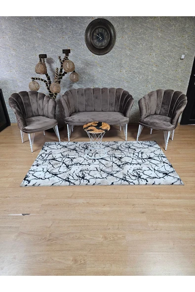 Beyaz Boyalı Tel Ayak Kahverengi Döşeme Papatya Çay Seti Koltuk Takımı , Balkon, Salon, Ofis, Cafe Koltuk Takımı - 3