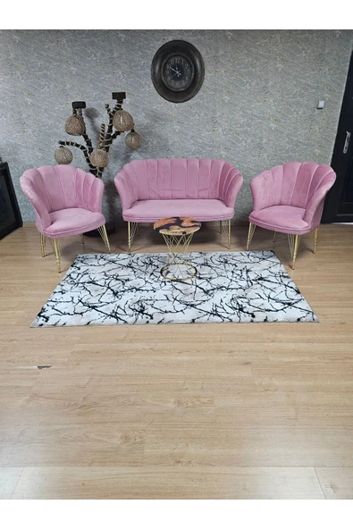 Gold Kaplama Tel Ayak Pembe Döşeme Papatya Çay Seti Koltuk Takımı , Balkon, Salon, Ofis, Cafe Koltuk Takımı - 5