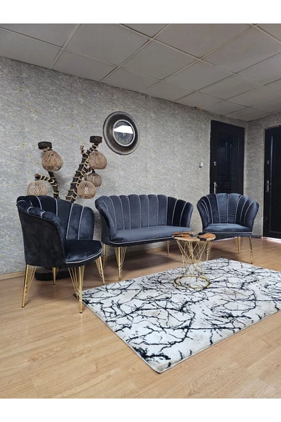 Gold Kaplama Tel Ayak Füme Döşeme Papatya Çay Seti Koltuk Takımı , Balkon, Salon, Ofis, Cafe Koltuk Takımı - Resim 4