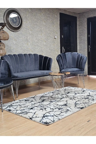 Krom Tel Ayak Füme Döşeme Papatya Çay Seti Koltuk Takımı , Balkon, Salon, Ofis, Cafe Koltuk Takımı - 5