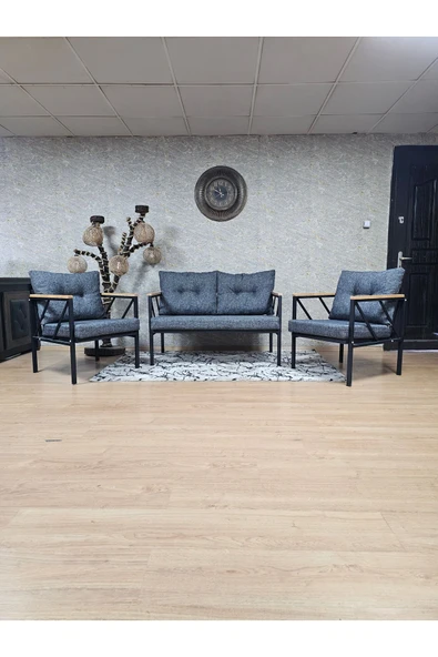 Siyah Boyalı Bahçe Füme Döşeme - Balkon - Mutfak Çay Seti Takımı Bahçe Koltuk Takımı