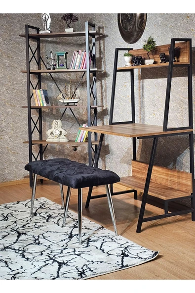 100'lük Benc – Krom Kaplama Sivriltme Ayaklı Siyah Döşemeli Oturak, Bench, Oturak, Makyaj Pufu - 5