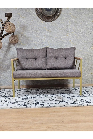 İkili Gold Boyalı Bahçe Kahverengi Döşeme - Balkon - Mutfak Çay Seti Takımı Bahçe Koltuk Takımı