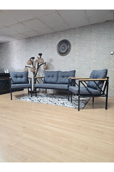 Siyah Boyalı Bahçe Füme Döşeme - Balkon - Mutfak Çay Seti Takımı Bahçe Koltuk Takımı - 5