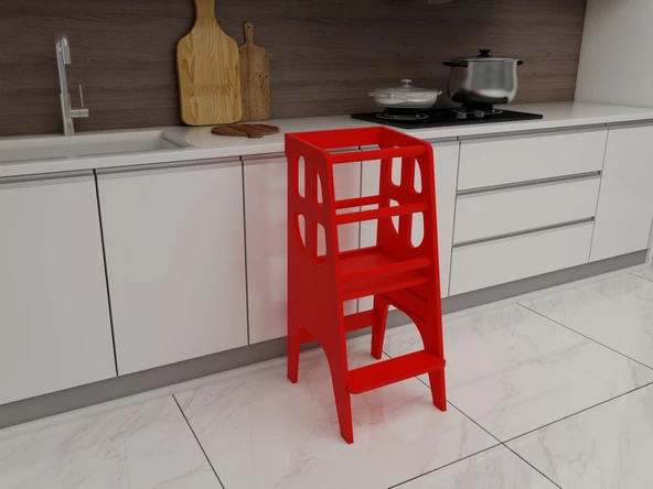 Kırmızı Ahşap Çocuk Öğrenme-Etkinlik Kulesi - 2