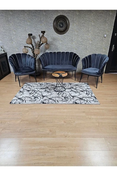 Siyah  Boyalı Tel Ayak Papatya Çay Seti Koltuk Takımı , Balkon, Salon, Ofis, Cafe Koltuk Takımı - 3