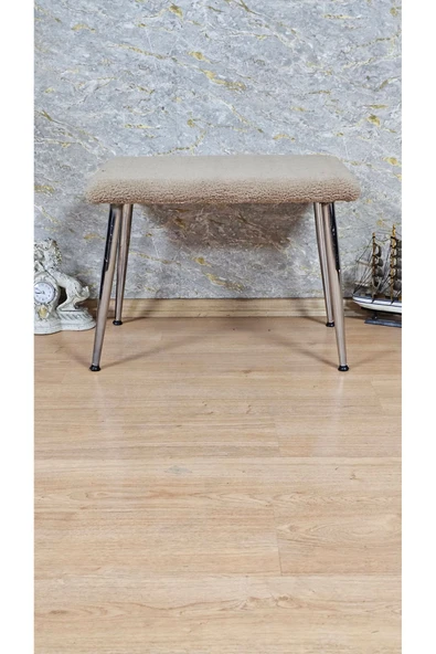 Krom Kaplama Sivriltme Ayaklı 60cm x 40cm Tedy Kumaşlı Kapiçino Döşeme Oturak, Bench, Oturak, Puf