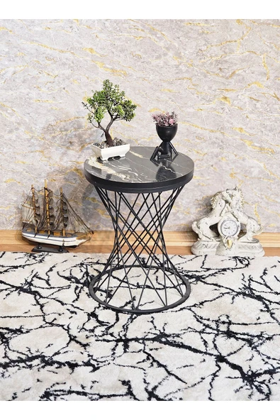 Siyah Boyalı Pota 34 cm Suntalem Tablalı Sehpa - Luanda Suntalem Sehpa - Ahşap Sehpa - Zigon Sehpa - 6