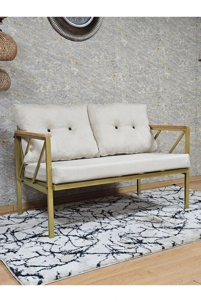 İkili Gold Boyalı Bahçe Krem Döşeme - Balkon - Mutfak Çay Seti Takımı Bahçe Koltuk Takımı - 2