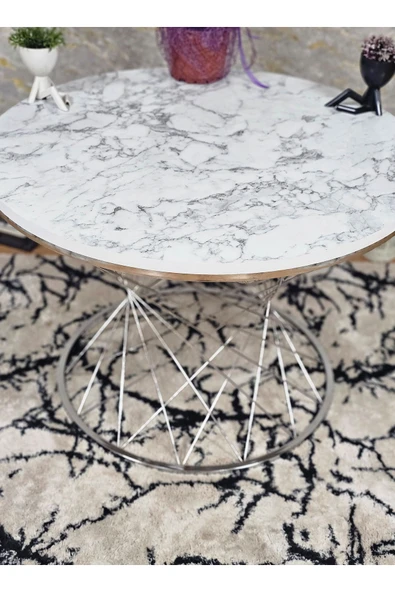 Krom Kaplama  Suntalem Pota Orta Sehpa  Beyaz Mermer Suntalem Sehpa - Sehpa - Orta Sehpa - Yan Sehpa - 3