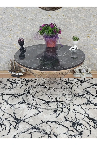 Krom Kaplama Suntalem Pota Orta Sehpa Siyah Mermer Suntalem Sehpa - Sehpa - Orta Sehpa - Yan Sehpa