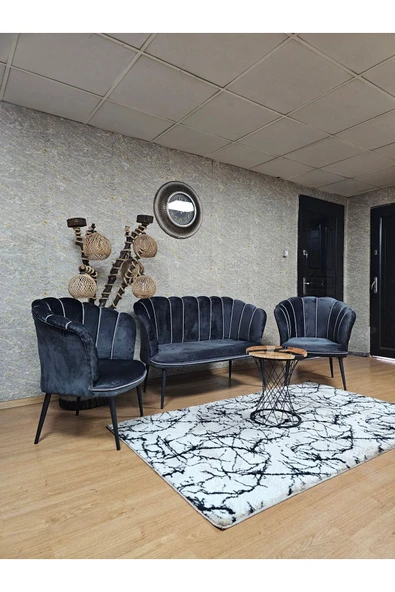 Siyah Boyalı Sivriltme Ayak Füme Döşeme Papatya Çay Seti Koltuk Takımı , Balkon, Salon, Ofis, Cafe Koltuk Takımı - 4