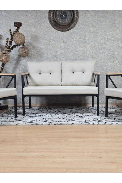 Siyah Boyalı Bahçe Krem Döşeme - Balkon - Mutfak Çay Seti Takımı Bahçe Koltuk Takımı - 2