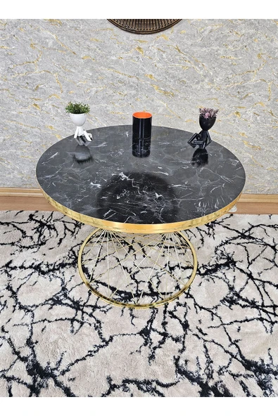 Gold Kaplama Suntalem Pota Orta Sehpa Siyah Mermer Gold Cumba Suntalem Sehpa - Sehpa - Orta Sehpa - Yan Sehpa - 3
