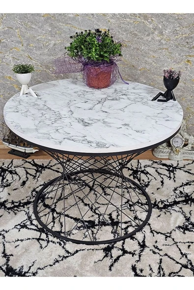 Siyah Fırınlı Statik Boya Beyaz Mermer Suntalem Tabla Pota Orta Sehpa - Siyah Orta Sehpa - 3