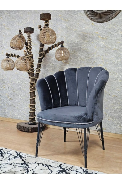 Tekli Siyah Boyalı Tel Ayak Füme Döşeme Papatya Çay Seti Koltuk Takımı , Balkon, Salon, Ofis, Cafe Koltuk Takımı - Resim 3