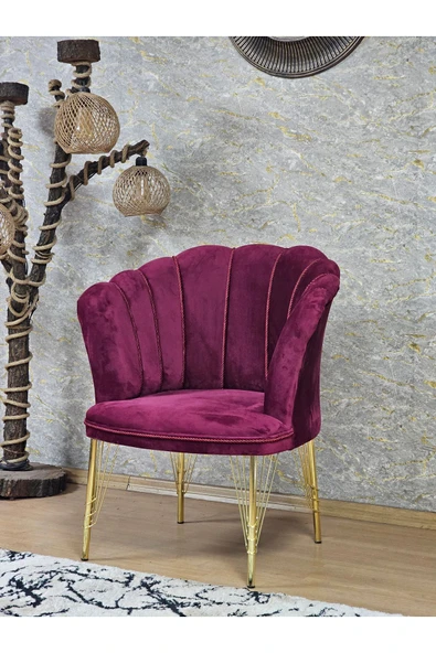 Tekli Gold Kaplama Tel Ayak Bordo Döşeme Papatya Çay Seti Koltuk Takımı , Balkon, Salon, Ofis, Cafe Koltuk Takımı - 3