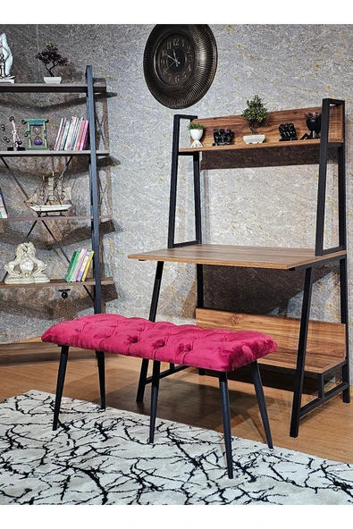 100'lük Benc - Siyah Boyalı Sivriltme Ayaklı Bordo Döşemeli Oturak, Bench, Oturak, Makyaj Pufu - 4