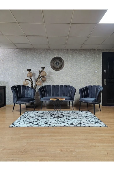 Siyah Boyalı Sivriltme Ayak Füme Döşeme Papatya Çay Seti Koltuk Takımı , Balkon, Salon, Ofis, Cafe Koltuk Takımı