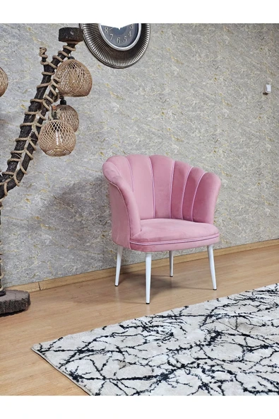 Tekli Beyaz Boyalı Sivriltme Ayak Pembe Döşeme Papatya Çay Seti Koltuk Takımı , Balkon, Salon, Ofis, Cafe Koltuk Takımı - 3