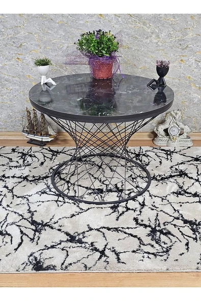 Siyah Fırınlı Statik Boya Siyah Mermer Suntalem Tabla Pota Orta Sehpa - Siyah Orta Sehpa - 3