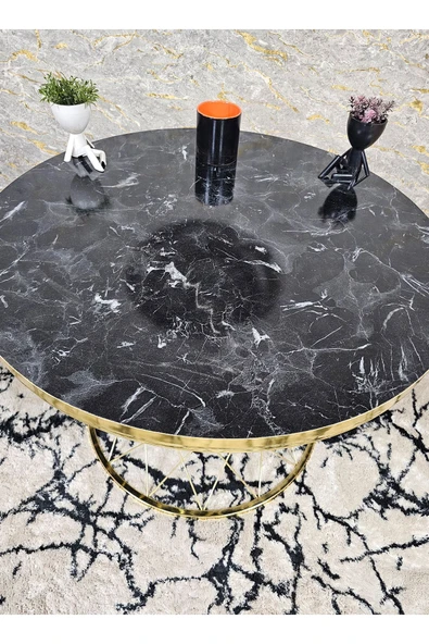 Gold Kaplama Suntalem Pota Orta Sehpa Siyah Mermer Gold Cumba Suntalem Sehpa - Sehpa - Orta Sehpa - Yan Sehpa - 2