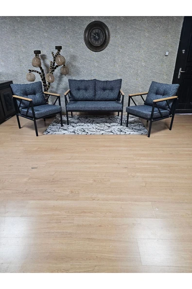 Siyah Boyalı Bahçe Füme Döşeme - Balkon - Mutfak Çay Seti Takımı Bahçe Koltuk Takımı - 3