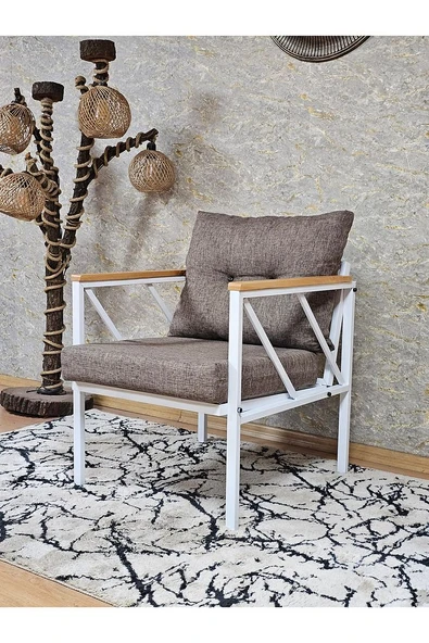 Tekli Beyaz Boyalı Bahçe - Balkon - Mutfak Çay Seti Takımı Bahçe Koltuk Takımı - 3