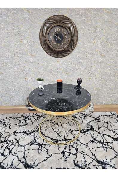 Gold Kaplama Suntalem Pota Orta Sehpa Siyah Mermer Gold Cumba Suntalem Sehpa - Sehpa - Orta Sehpa - Yan Sehpa