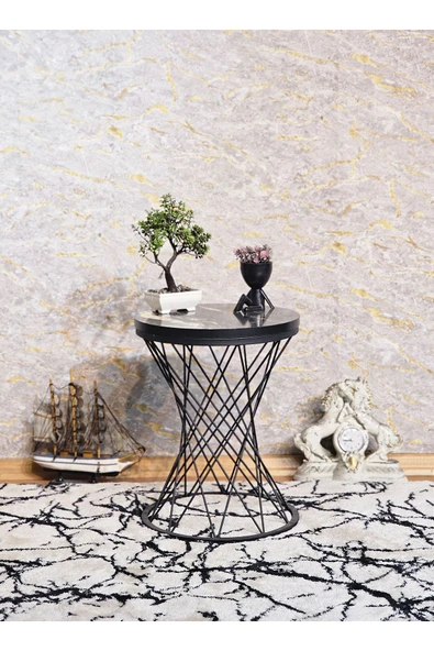 Siyah Boyalı Pota 34 cm Suntalem Tablalı Sehpa - Luanda Suntalem Sehpa - Ahşap Sehpa - Zigon Sehpa - 5