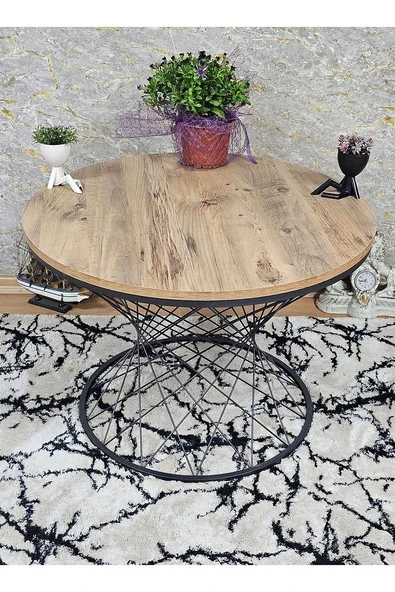 Siyah Fırınlı Statik Boya Atlas Çam Suntalem Tabla Pota Orta Sehpa - Siyah Orta Sehpa - 3