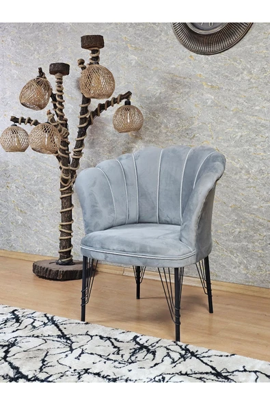 Tekli Siyah Boyalı Tel Ayak Gri Döşeme Papatya Çay Seti Koltuk Takımı , Balkon, Salon, Ofis, Cafe Koltuk Takımı - Resim 3