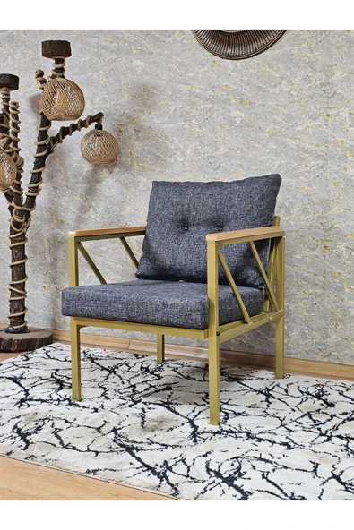 Tekli Gold Boyalı Bahçe Füme Döşeme - Balkon - Mutfak Çay Seti Takımı Bahçe Koltuk Takımı - 3