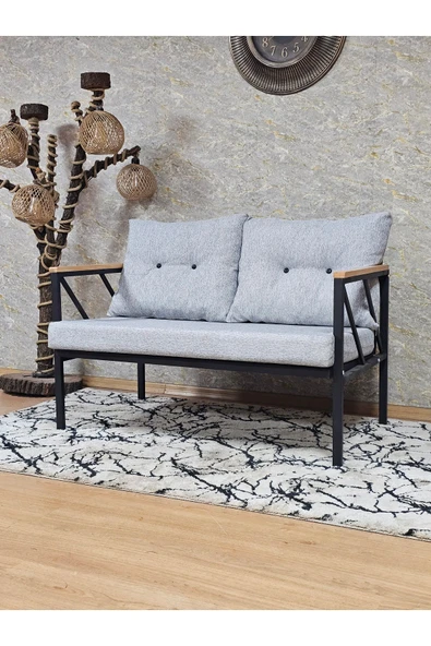 İkili Siyah Boyalı Bahçe Gri Döşeme - Balkon - Mutfak Çay Seti Takımı Bahçe Koltuk Takımı - 3