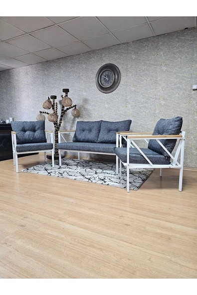 Beyaz Boyalı Bahçe - Balkon - Mutfak Çay Seti Takımı Bahçe Koltuk Takımı - 5