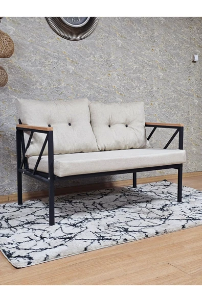 İkili Siyah Boyalı Bahçe Krem Döşeme - Balkon - Mutfak Çay Seti Takımı Bahçe Koltuk Takımı - 2