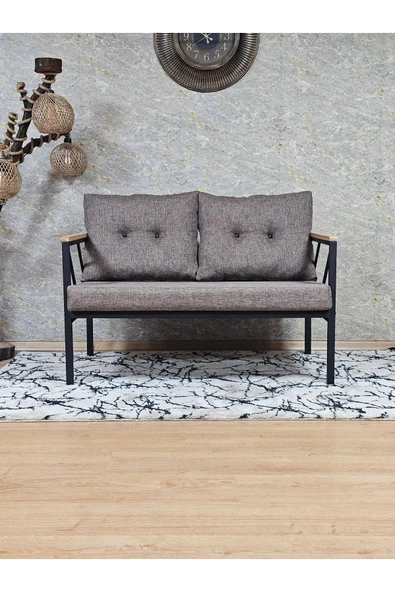 İkili Siyah Boyalı Bahçe Kahverengi Döşeme - Balkon - Mutfak Çay Seti Takımı Bahçe Koltuk Takımı