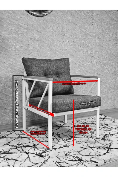 Tekli Siyah Boyalı Bahçe Krem Döşeme - Balkon - Mutfak Çay Seti Takımı Bahçe Koltuk Takımı - 4