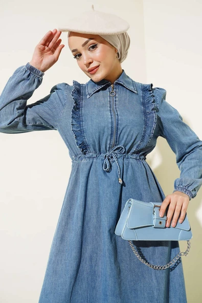 FIRFIRLI FERMUARLI BALON KOL KOT ELBİSE