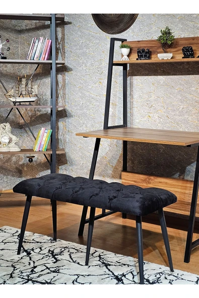 100'lük Benc - Siyah Boyalı Sivriltme Ayaklı Siyah Döşemeli Oturak, Bench, Oturak, Makyaj Pufu
