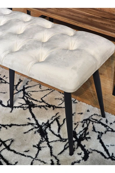 100'lük Benc - Siyah Boyalı Sivriltme Ayaklı Krem Döşemeli Oturak, Bench, Oturak, Makyaj Pufu - 3