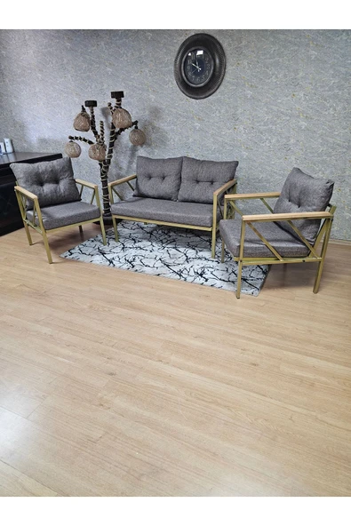 Gold Boyalı Bahçe Koltuk Takımı - Kahverengi Döşeme, Balkon - Mutfak Çay Seti Takımı Bahçe Koltuk Takımı - 8