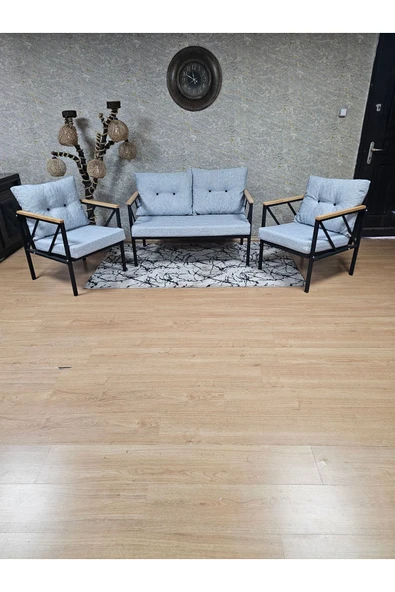 Siyah Boyalı Bahçe Gri Döşeme - Balkon - Mutfak Çay Seti Takımı Bahçe Koltuk Takımı - 3