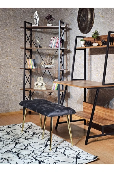 100'lük Benc – Gold  Kaplama Sivriltme Ayaklı Füme Döşemeli Oturak, Bench, Oturak, Makyaj Pufu - 6