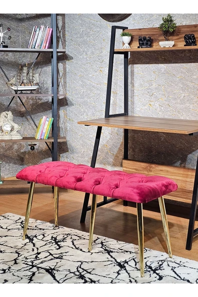 100'lük Benc – Gold  Kaplama Sivriltme Ayaklı Bordo Döşemeli Oturak, Bench, Oturak, Makyaj Pufu - 3