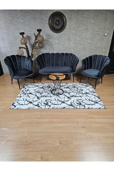 Siyah Boyalı Sivriltme Ayak Füme Döşeme Papatya Çay Seti Koltuk Takımı , Balkon, Salon, Ofis, Cafe Koltuk Takımı - 3