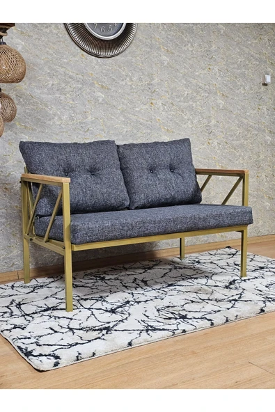 İkili Gold Boyalı Bahçe Füme Döşeme - Balkon - Mutfak Çay Seti Takımı Bahçe Koltuk Takımı - 2