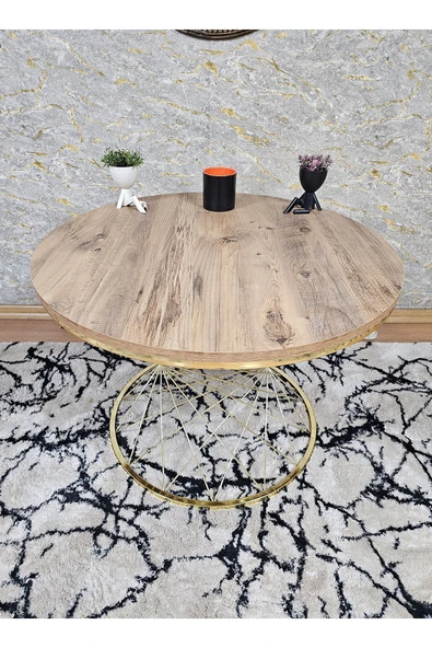 Gold Kaplama Suntalem Pota Orta Sehpa Atlas Çam Suntalem Sehpa - Sehpa - Orta Sehpa - Yan Sehpa - 3