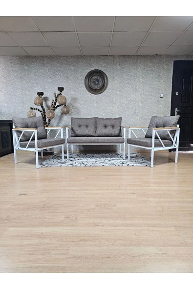 Beyaz Boyalı Bahçe Kahverengi Döşeme - Balkon - Mutfak Çay Seti Takımı Bahçe Koltuk Takımı
